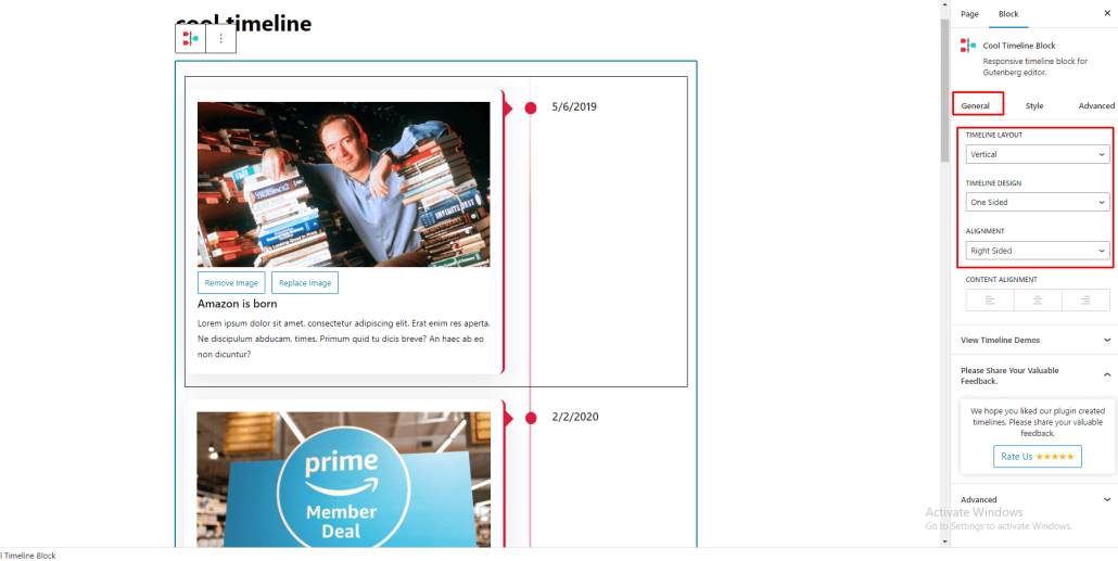 Layout Settings - Create Timeline Using Gutenberg Timeline Block - Cool ...