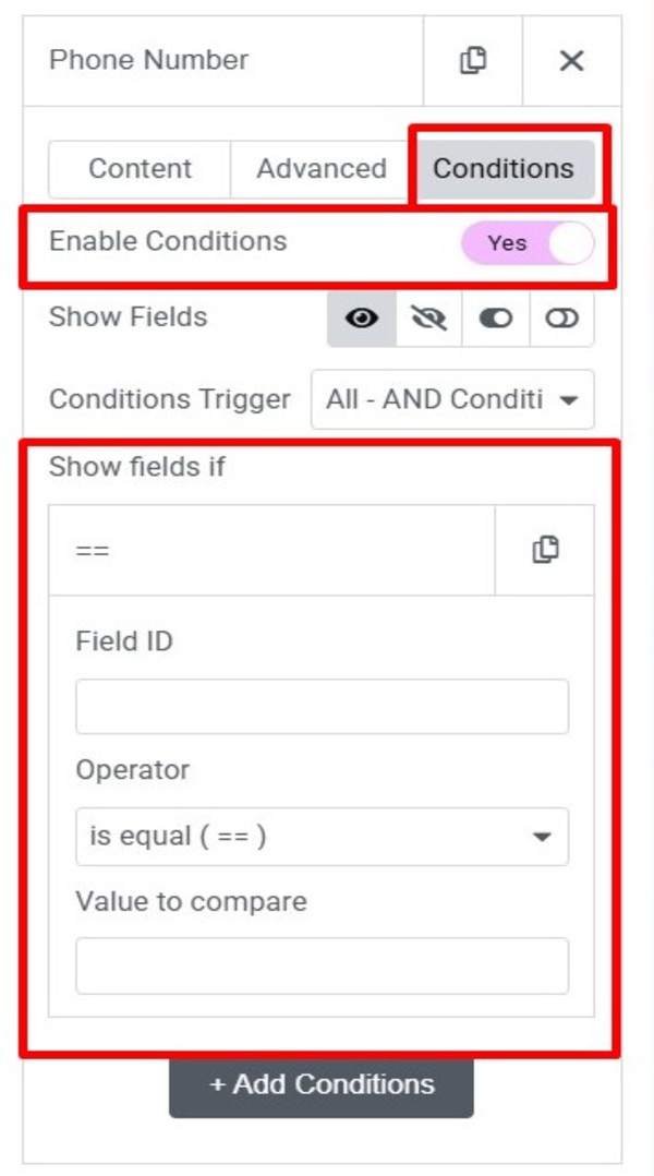 add condition to form fields