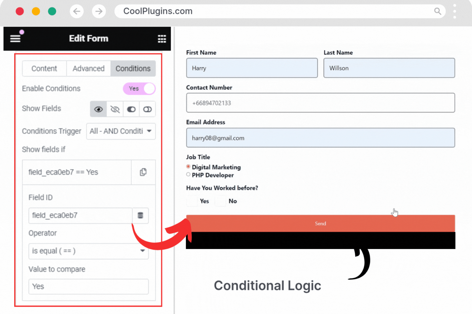conditional logic live preview