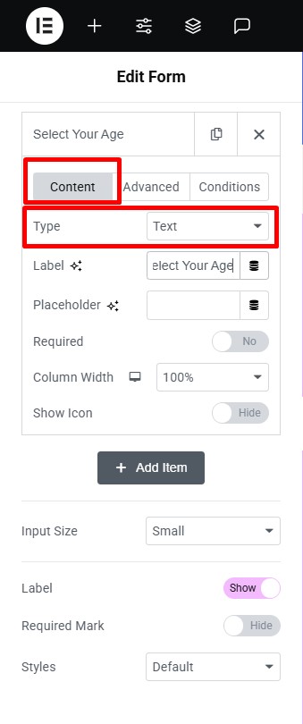 range slider type selection