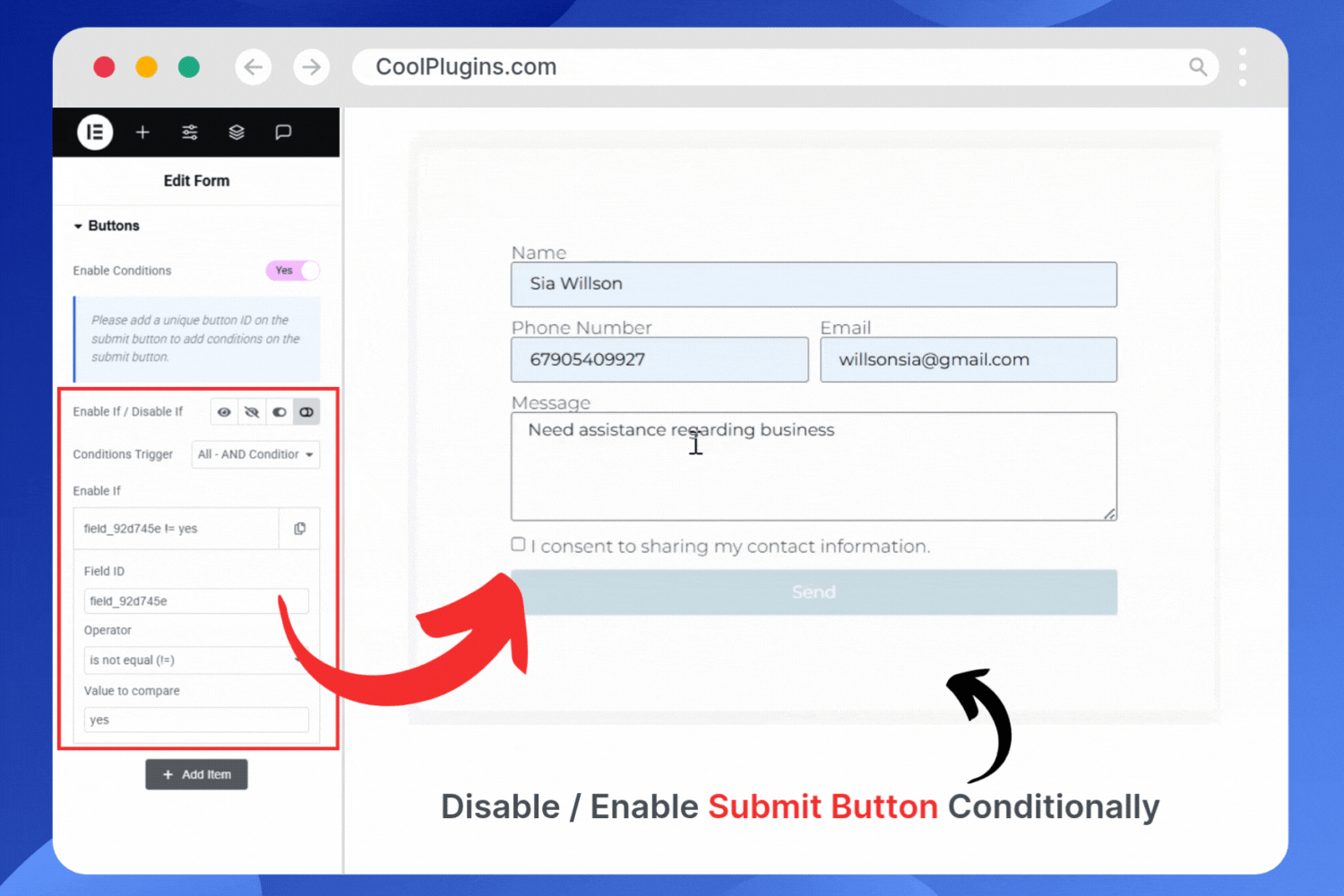 submit button conditional logic