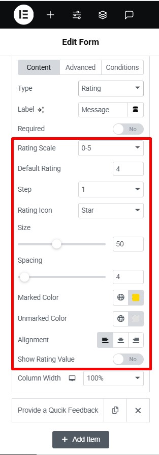 Customize rating field