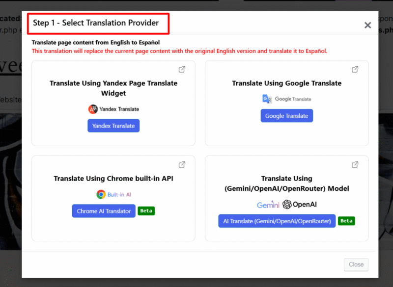 choose translation provider