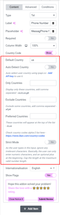 country code customization