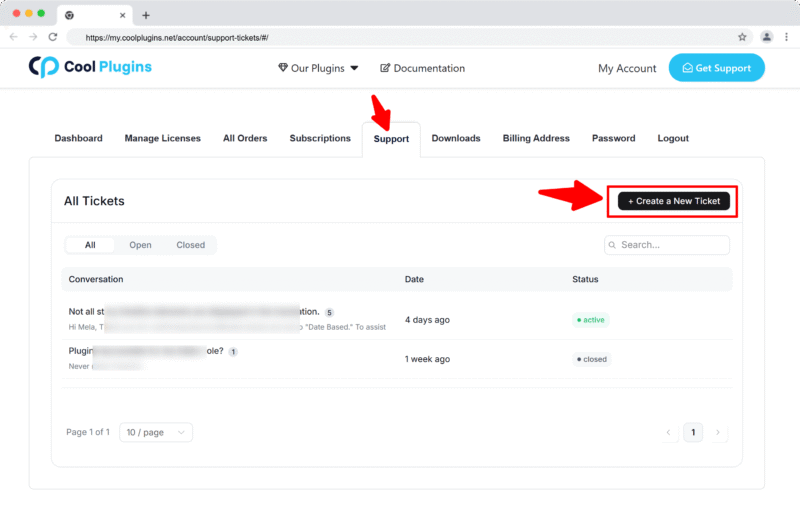 Create Support Ticket