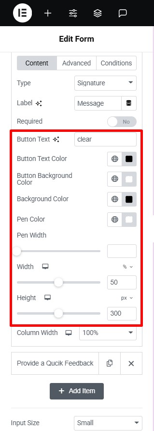 customize signature field