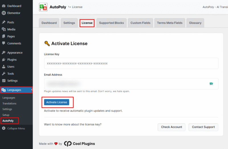 licencia de traducción por IA para polylang