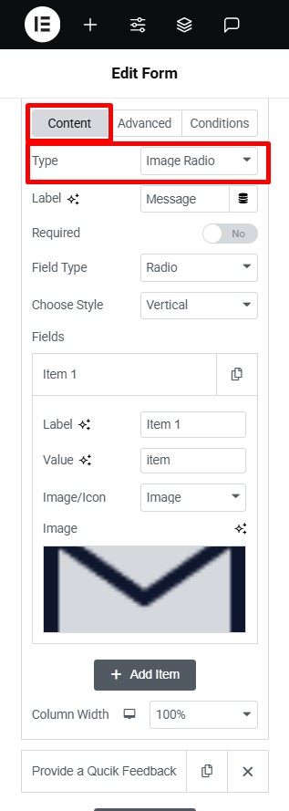 image radio field type