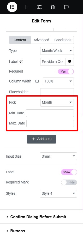 month or week field customization
