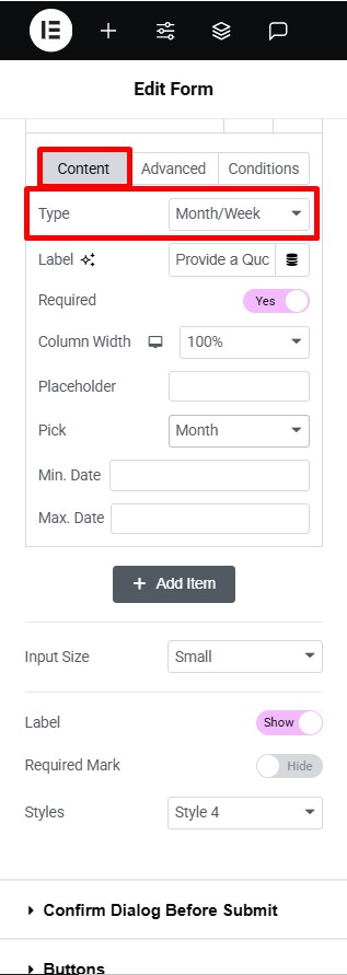 month or week field type