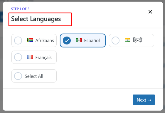 seleccionar idioma de traducción