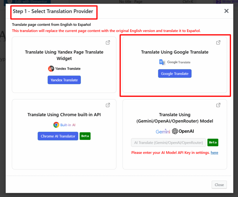 select google translator