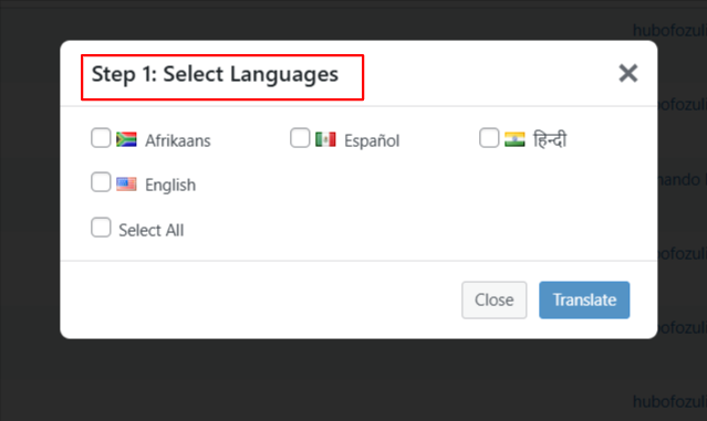select translate language
