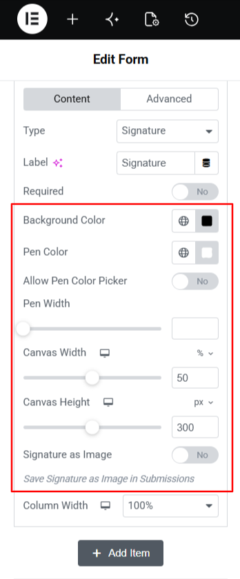 signature field customization options