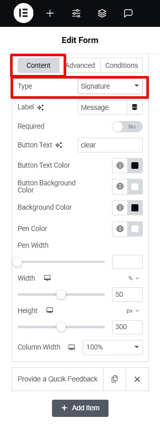 signature type field