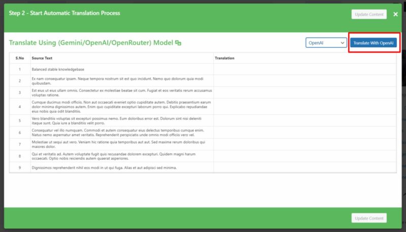 translate with open ai button