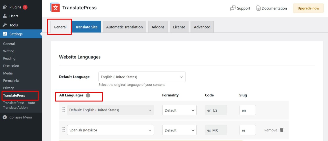 translatepress languages