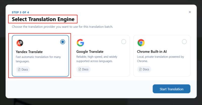 yandex translation provider