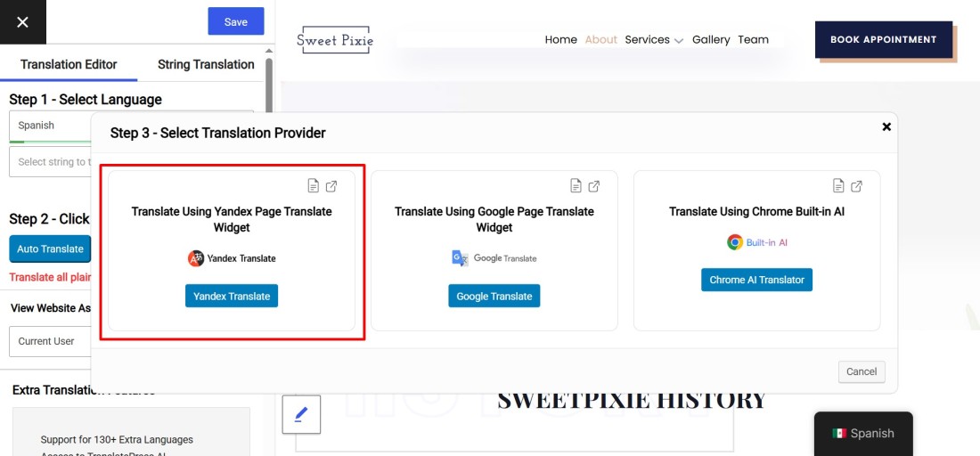 yandex translation provider