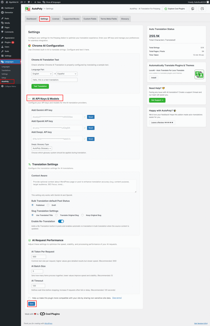 ingresar clave API de deepl