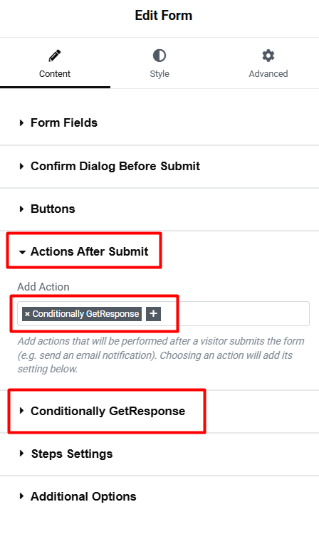 conditional getresponse selection