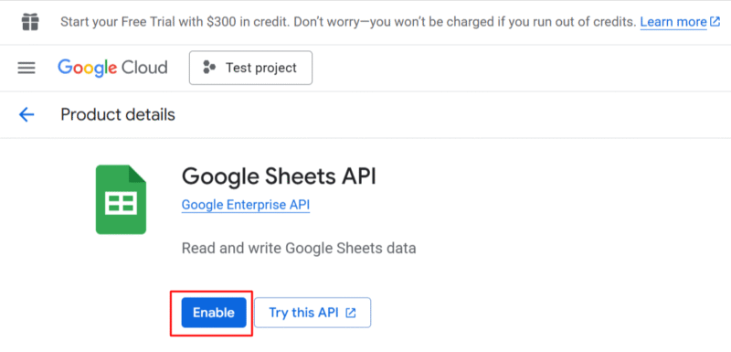 enable google sheets api