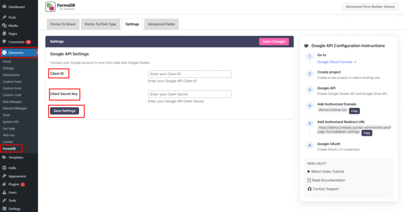 enter client id and secret key