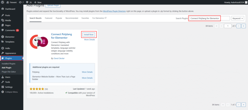install connect polylang for elementor
