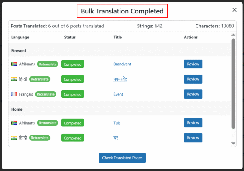 retranslate pages in bulk