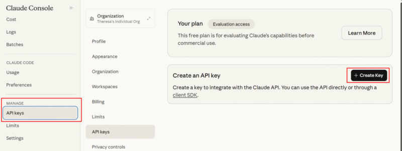 generate anthropic api key