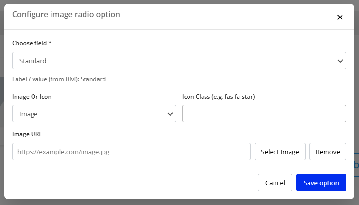 configure image radio field
