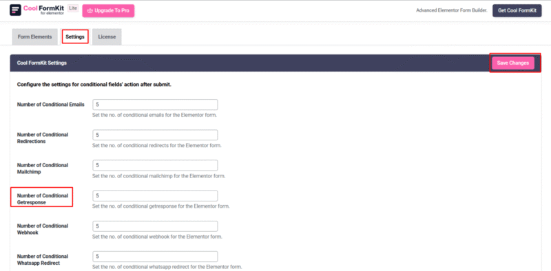 enter number of conditional getresponse