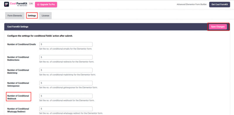 enter number of conditional webhook