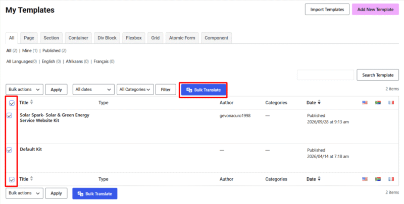 bulk templates translation