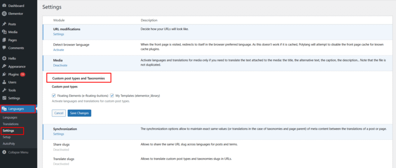polylang custom post and taxonomy translation