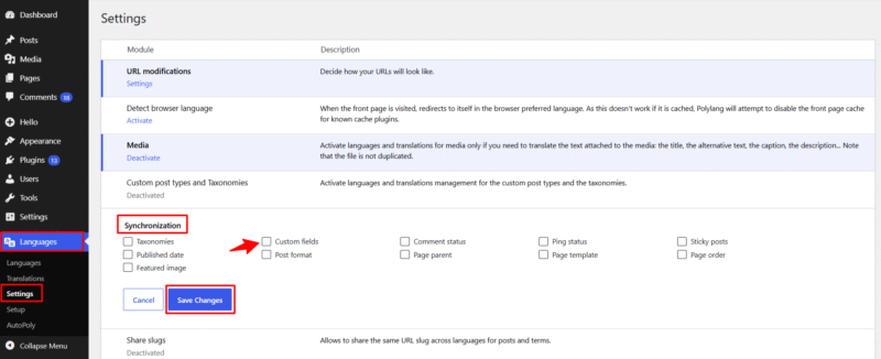 disable custom fields synchronization