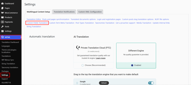 wpml custom fields translation