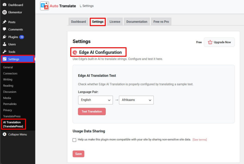 edge ai translation configuration