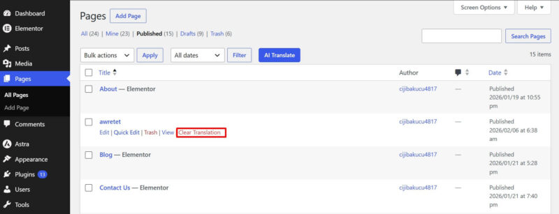 clear pages translation 