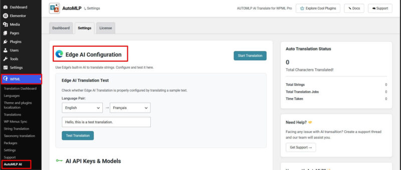 edge ai translation configuration automlp