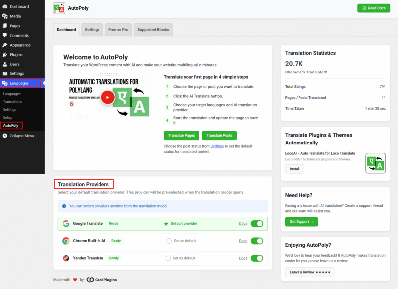 manage autopoly translation providers