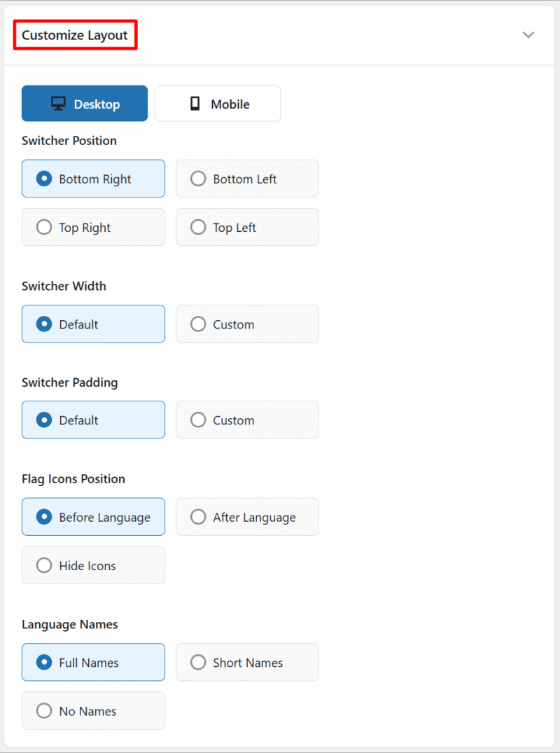 customize floating switcher layout