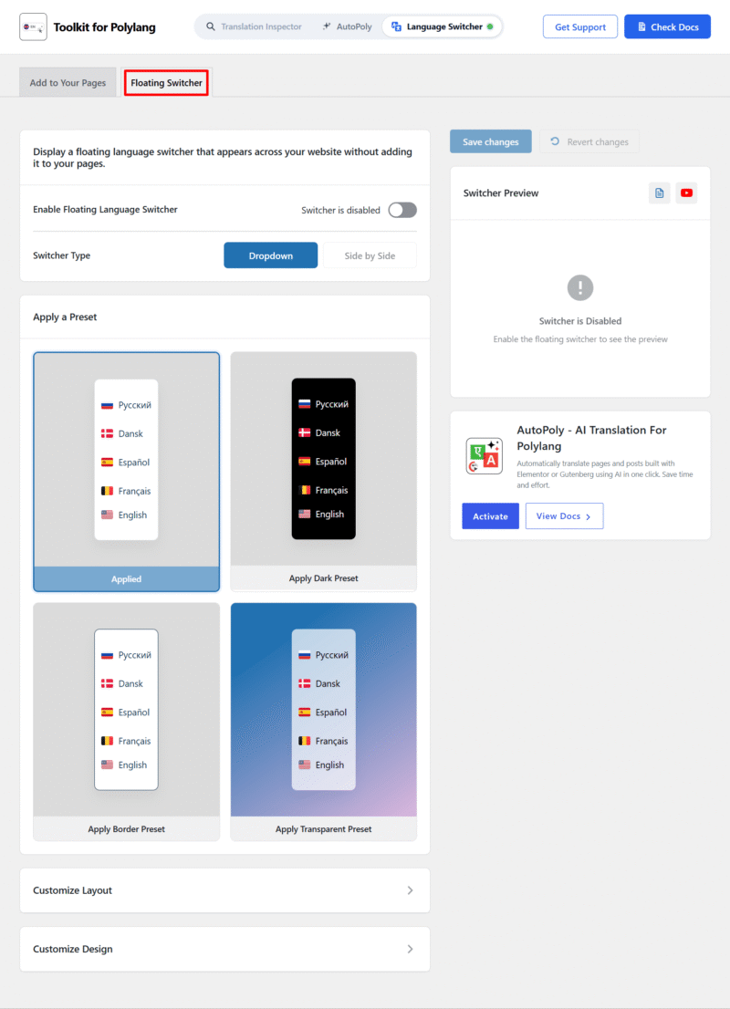 floating language switcher for polylang