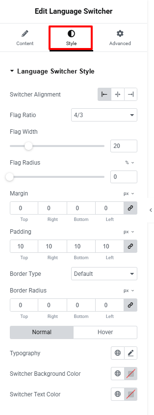 language switcher style setting