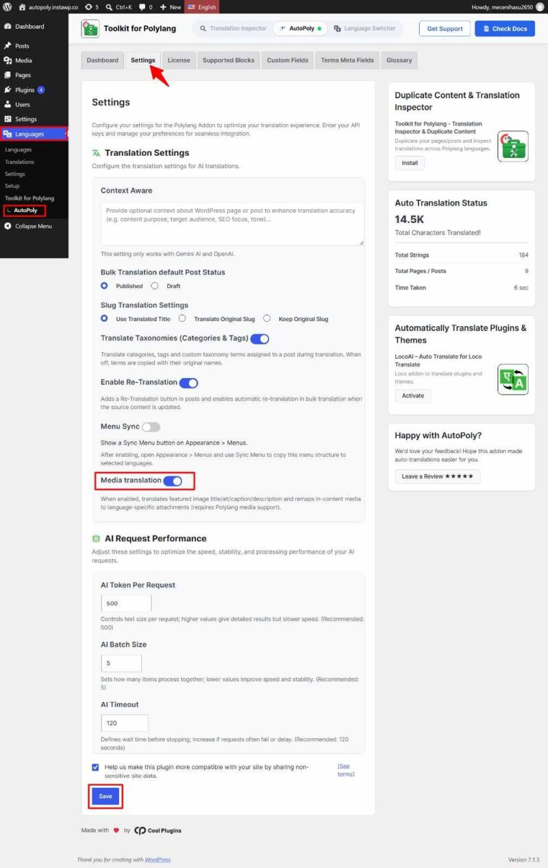 media translation setting