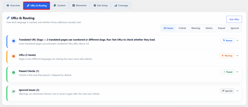 urls and routing tab